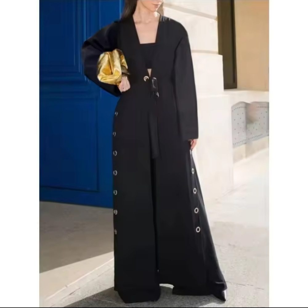 Women Long Outerwear Tops Autumn Winter Hollow Split-Joint Streamer Trench Coat - Picture 2 of 5